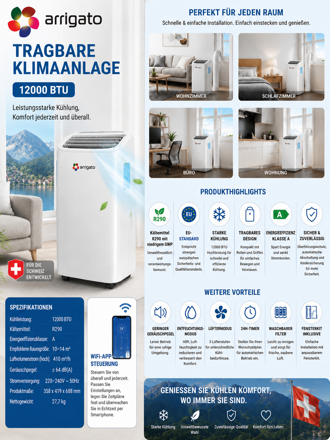 Climarox Mobile Klimaanlage 12000 BTU – Frontansicht