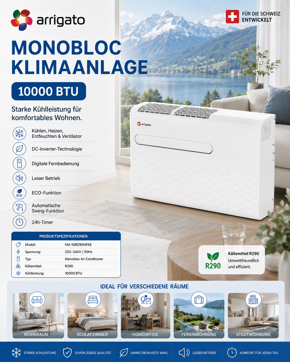 Climarox Monoblock Wandklimaanlage 10000 BTU – Frontansicht
